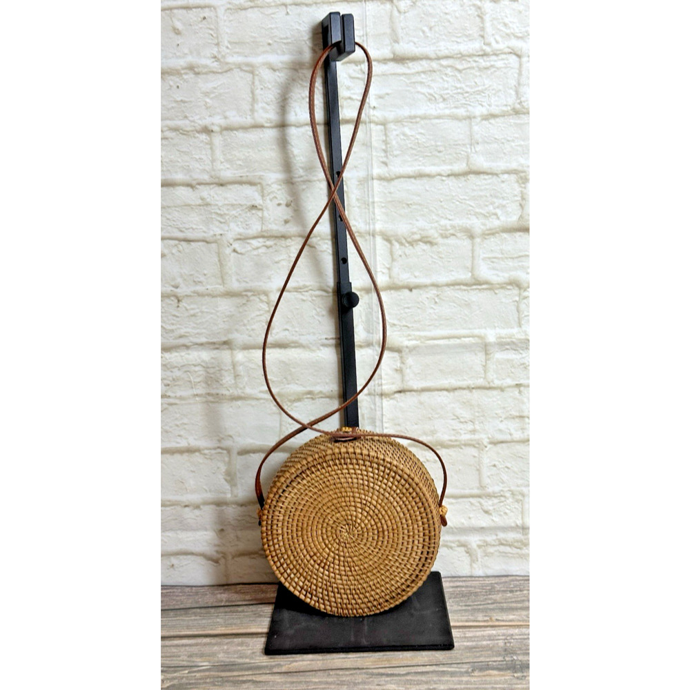 Vintage Wicker Rattan Circle Canteen‎ Style Boho Crossbody Bag Purse - Picture 2 of 16